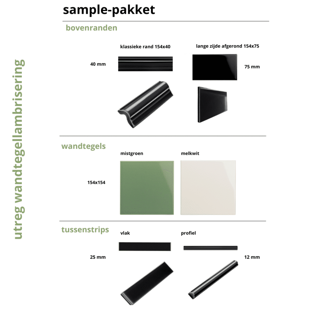 Samples van de Utreg tegellambrisering in kleur